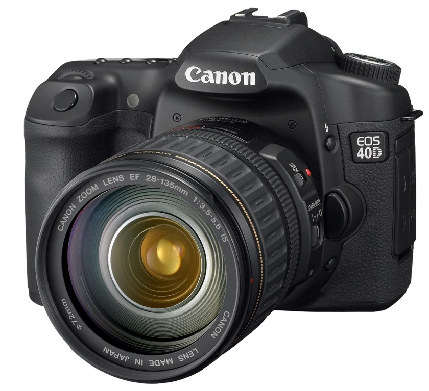 A product photo of the Canon 40d body with a 35-128mm lens