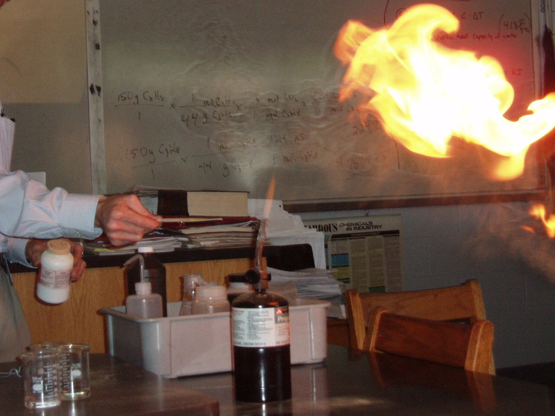 Lycopodium powder sprayed over an open flame explodes into a fireball